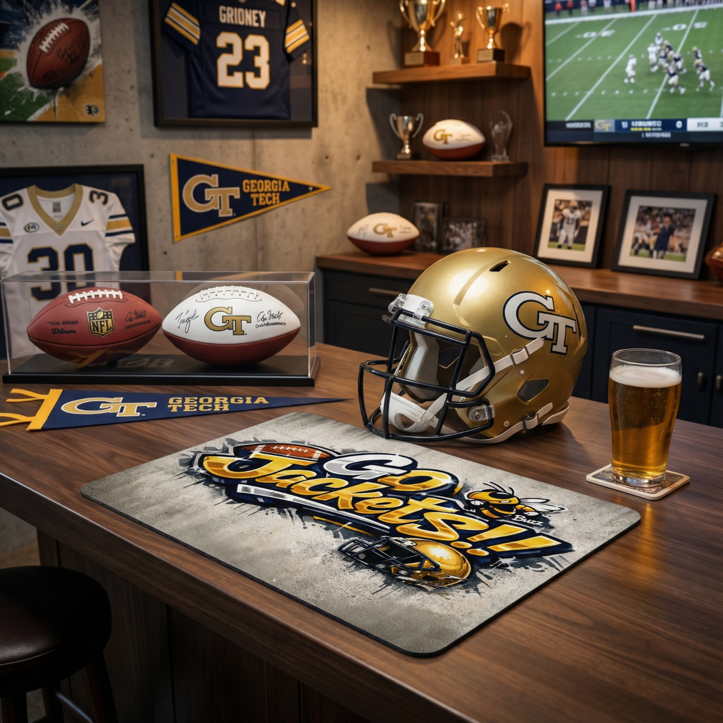 Go Jackets Graffiti Style Mousepad Football Buzz Mascot Desk Mat Fan Gear