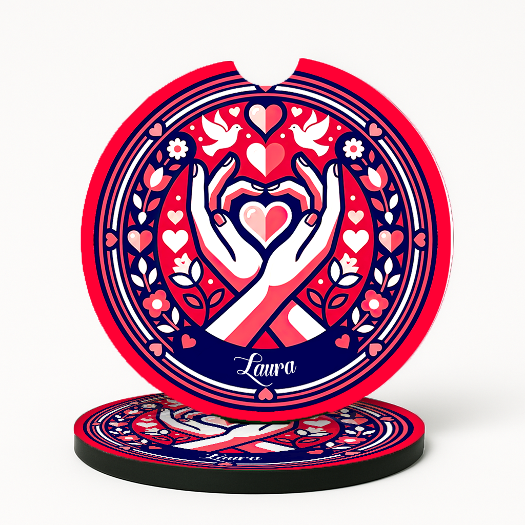 Personalized Car Cup Holder Coasters - Custom Name (Set of 2)