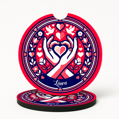 Personalized Car Cup Holder Coasters - Custom Name (Set of 2)