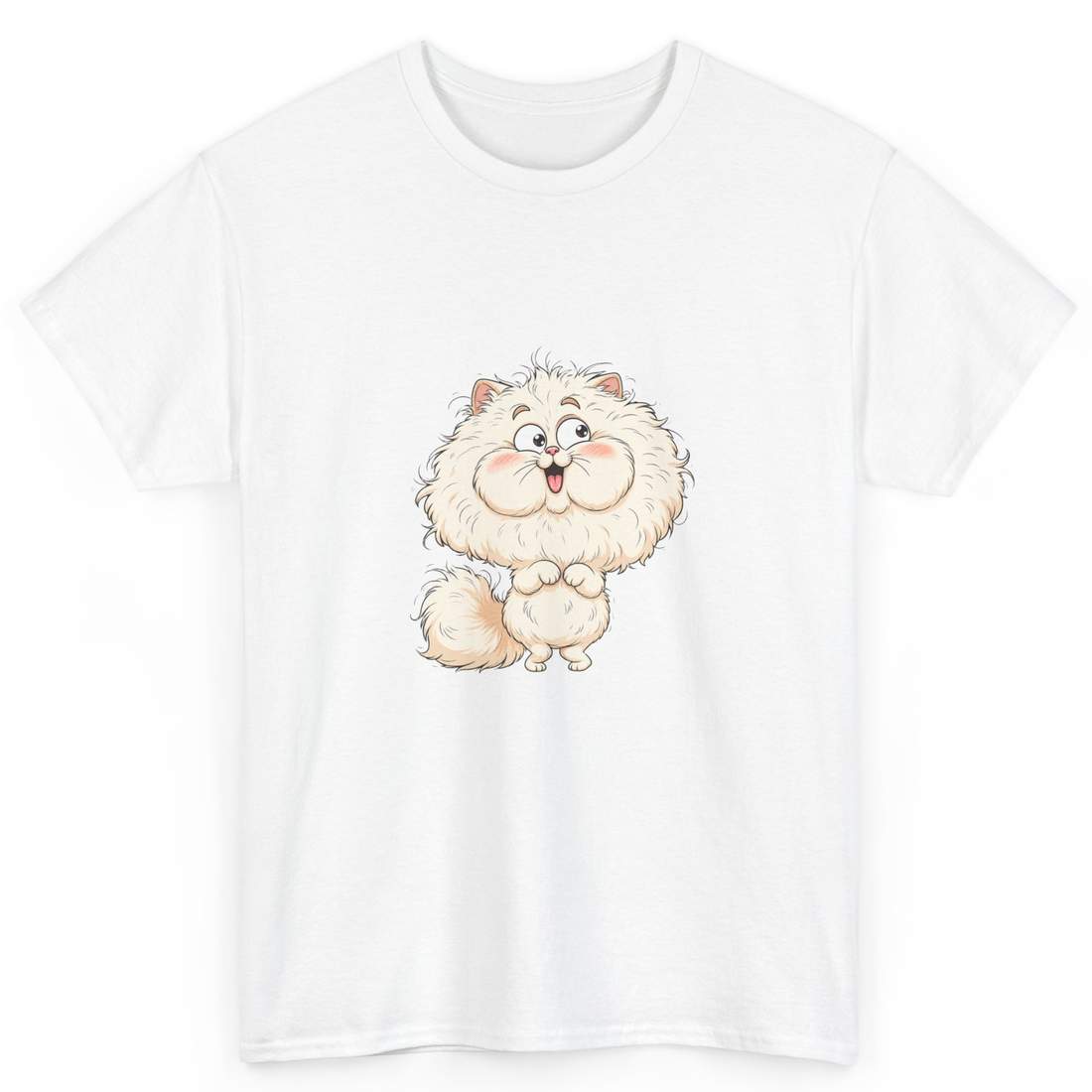Cute Fluffy White Cat Cartoon Graphic T-Shirt for Cat Lovers