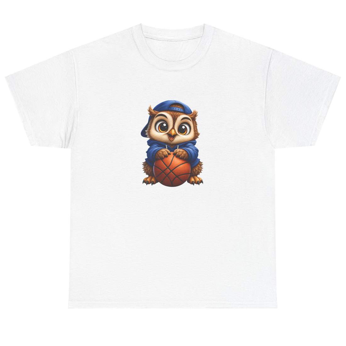 Cute Owl Basketball Graphic Unisex Cotton T Shirt in Blue Hoodie Style