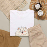 Cute Fluffy White Cat Cartoon Graphic T-Shirt for Cat Lovers