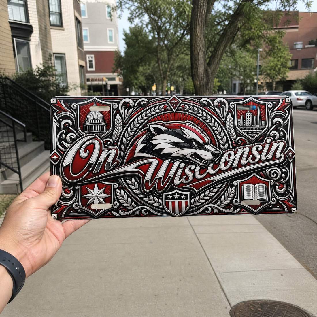 Flat Print On Wisconsin Badgers Aluminum Car Tag Plate