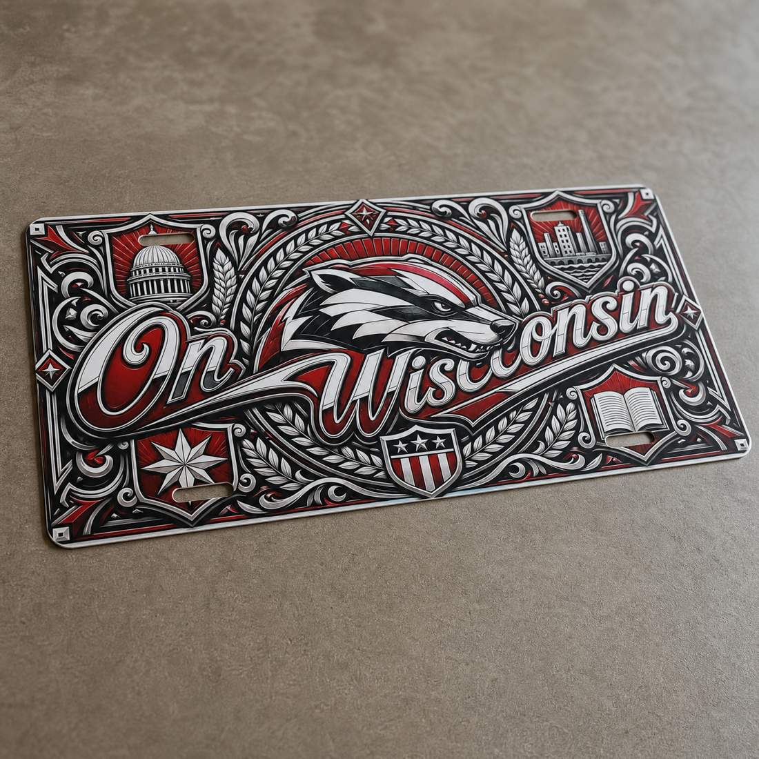 Flat Print On Wisconsin Badgers Aluminum Car Tag Plate