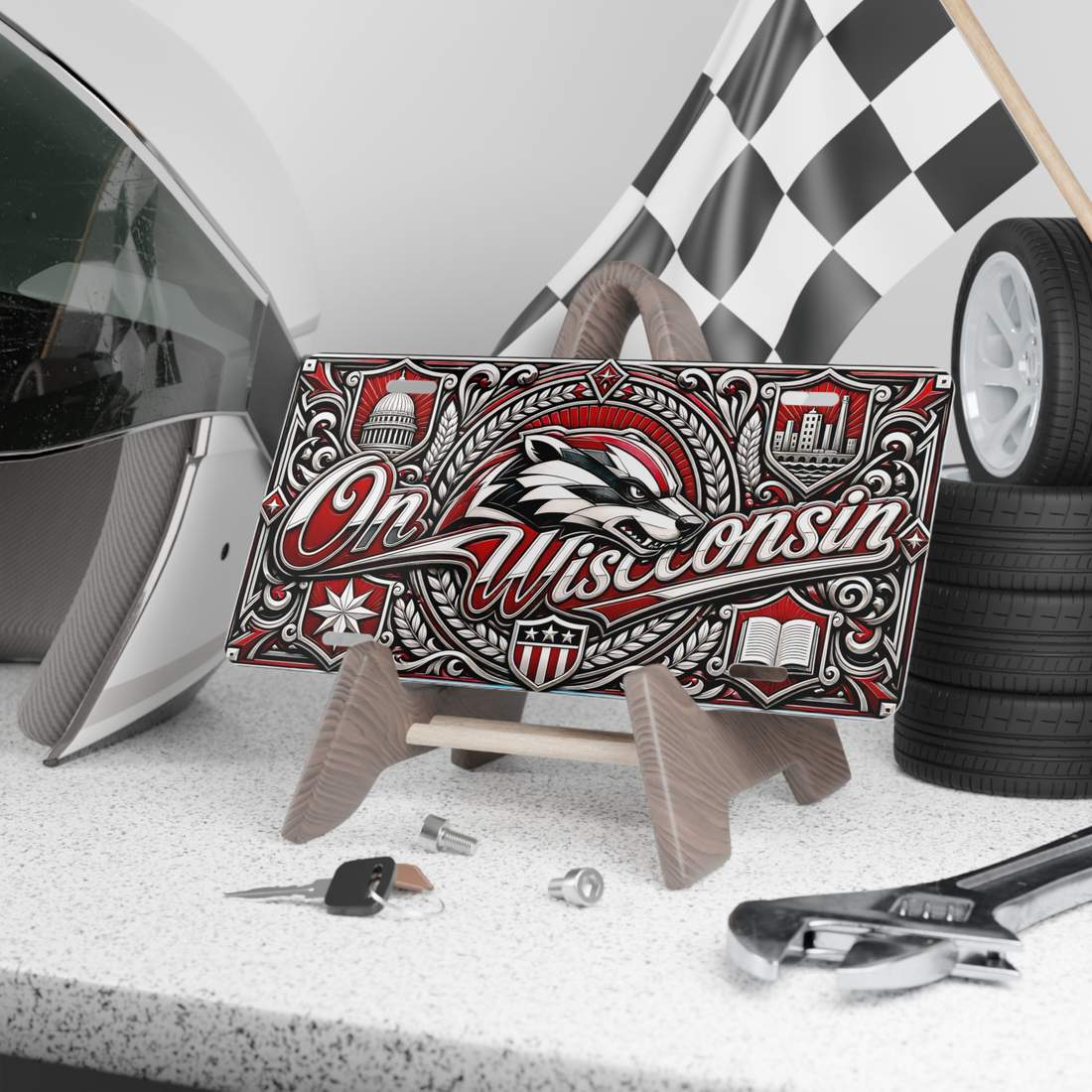 Flat Print On Wisconsin Badgers Aluminum Car Tag Plate