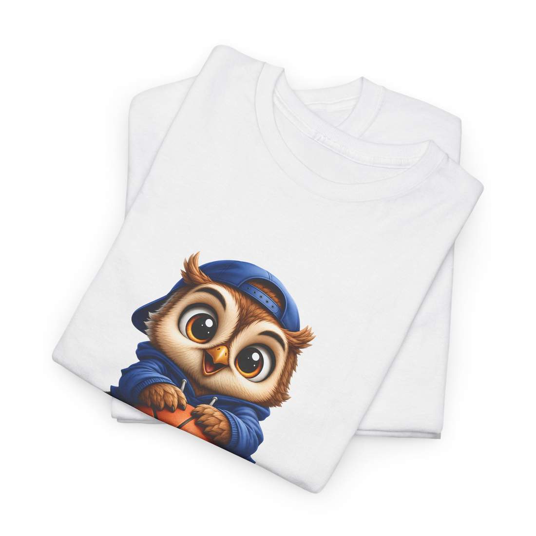 Cute Owl Basketball Graphic Unisex Cotton T Shirt in Blue Hoodie Style