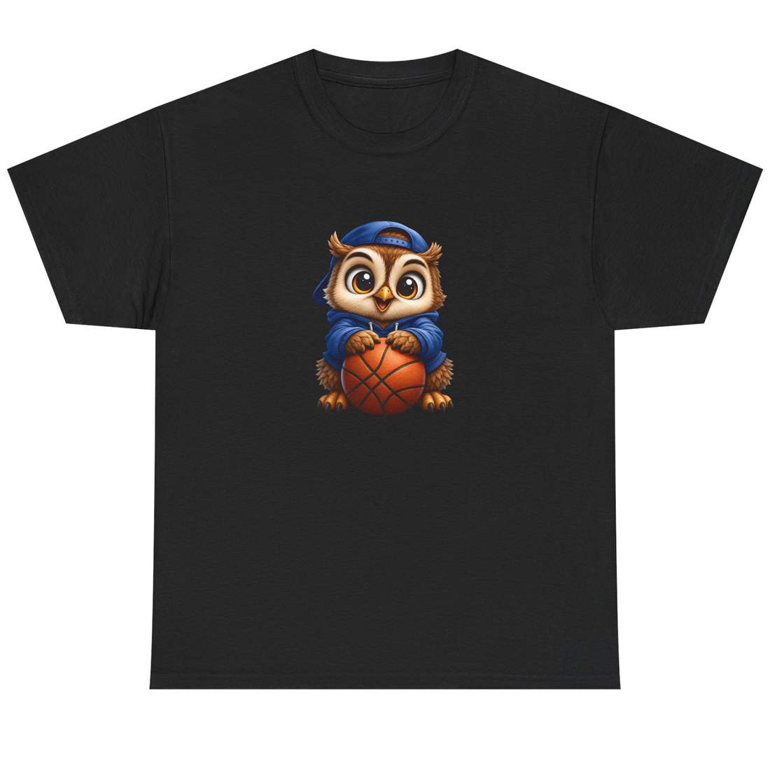 Cute Owl Basketball Graphic Unisex Cotton T Shirt in Blue Hoodie Style