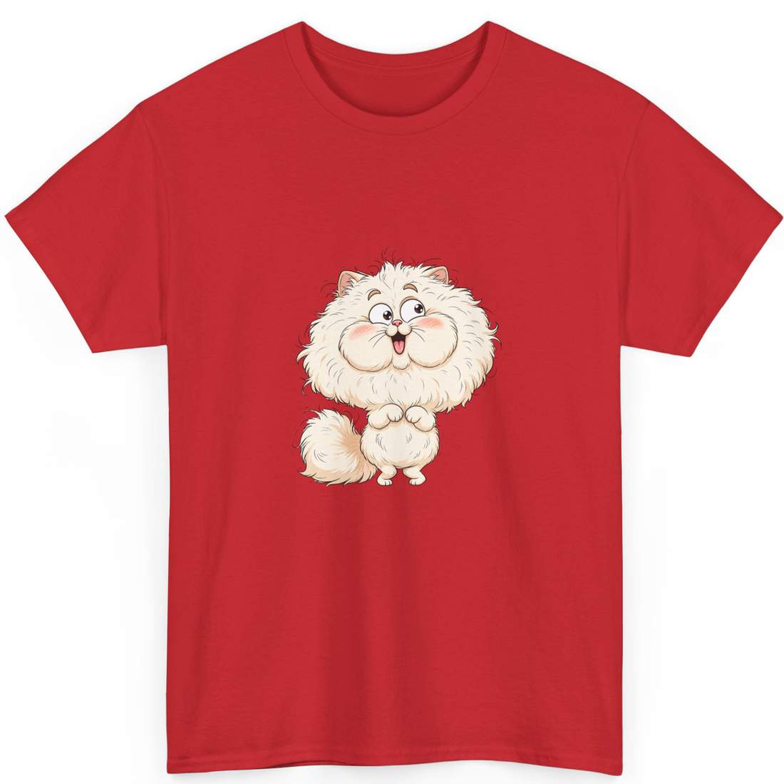 Cute Fluffy White Cat Cartoon Graphic T-Shirt for Cat Lovers
