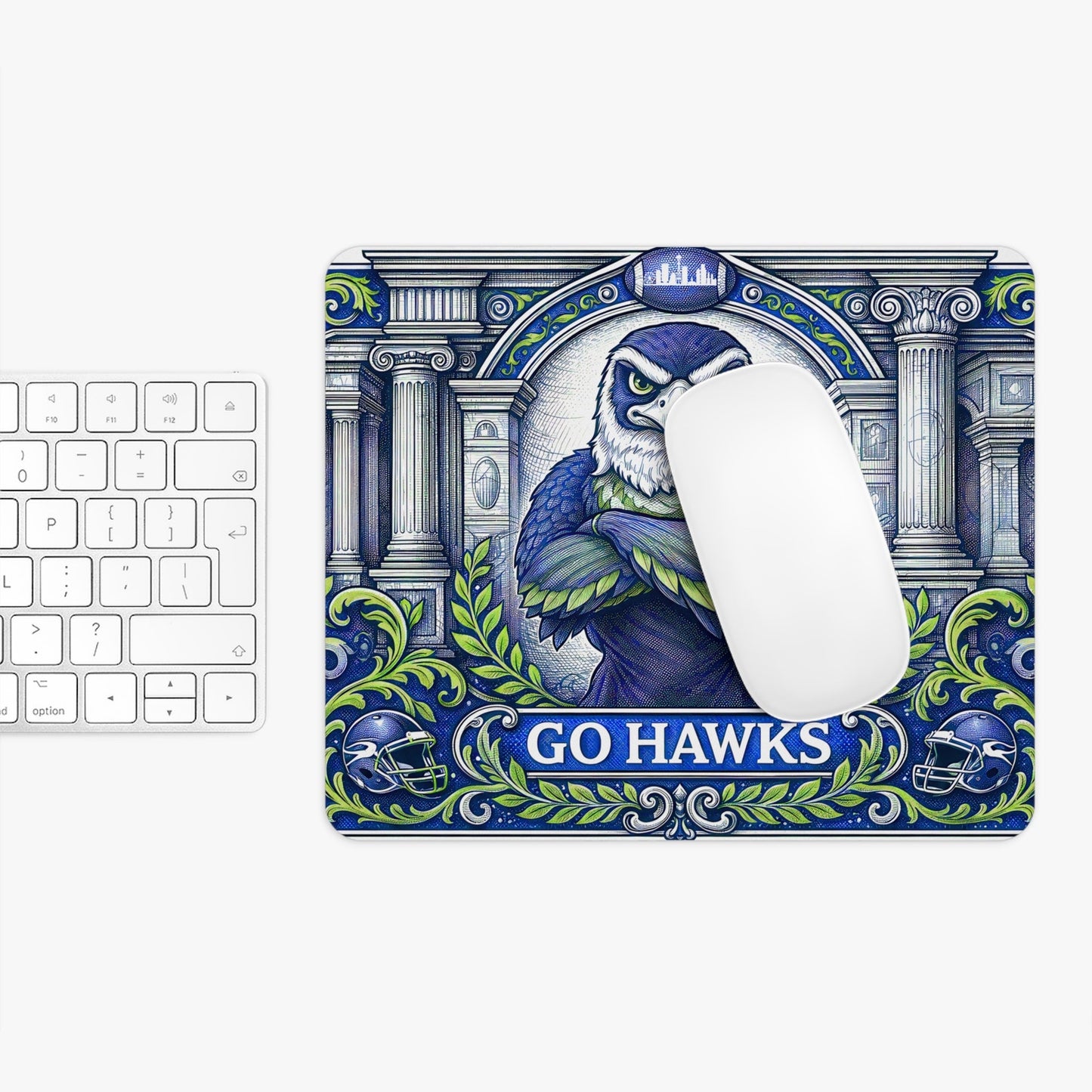 Seattle Football Eagle Mouse Pad - Go Hawks Desk Mat - Blue & Green - Beyond Lines