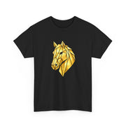 Geometric Gold Horse T-Shirt Metallic Low Poly Stallion Design Soft Cotton Black Tee Unisex - Beyond Lines