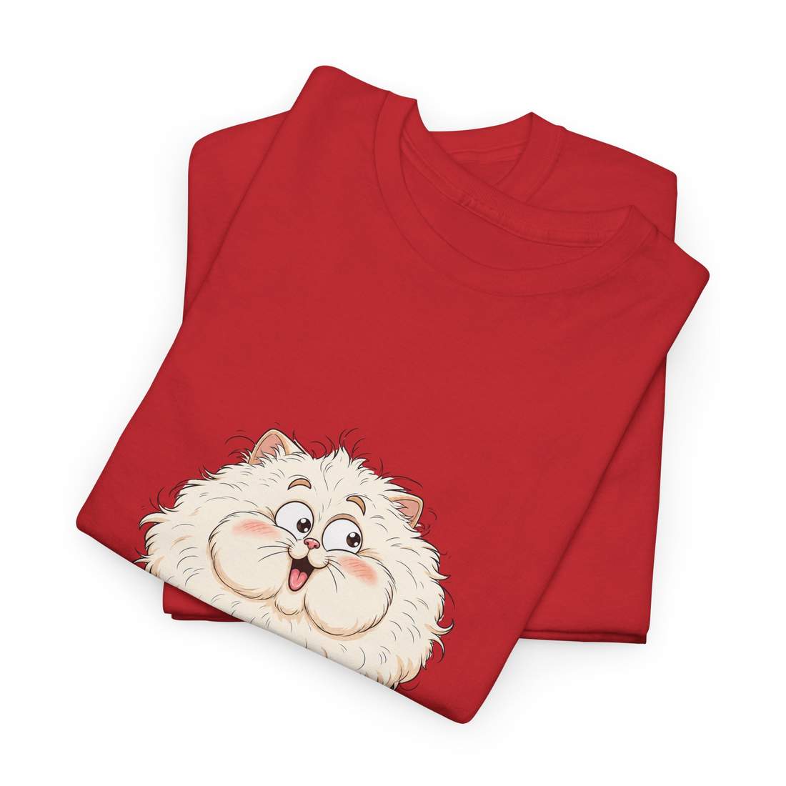 Cute Fluffy White Cat Cartoon Graphic T-Shirt for Cat Lovers