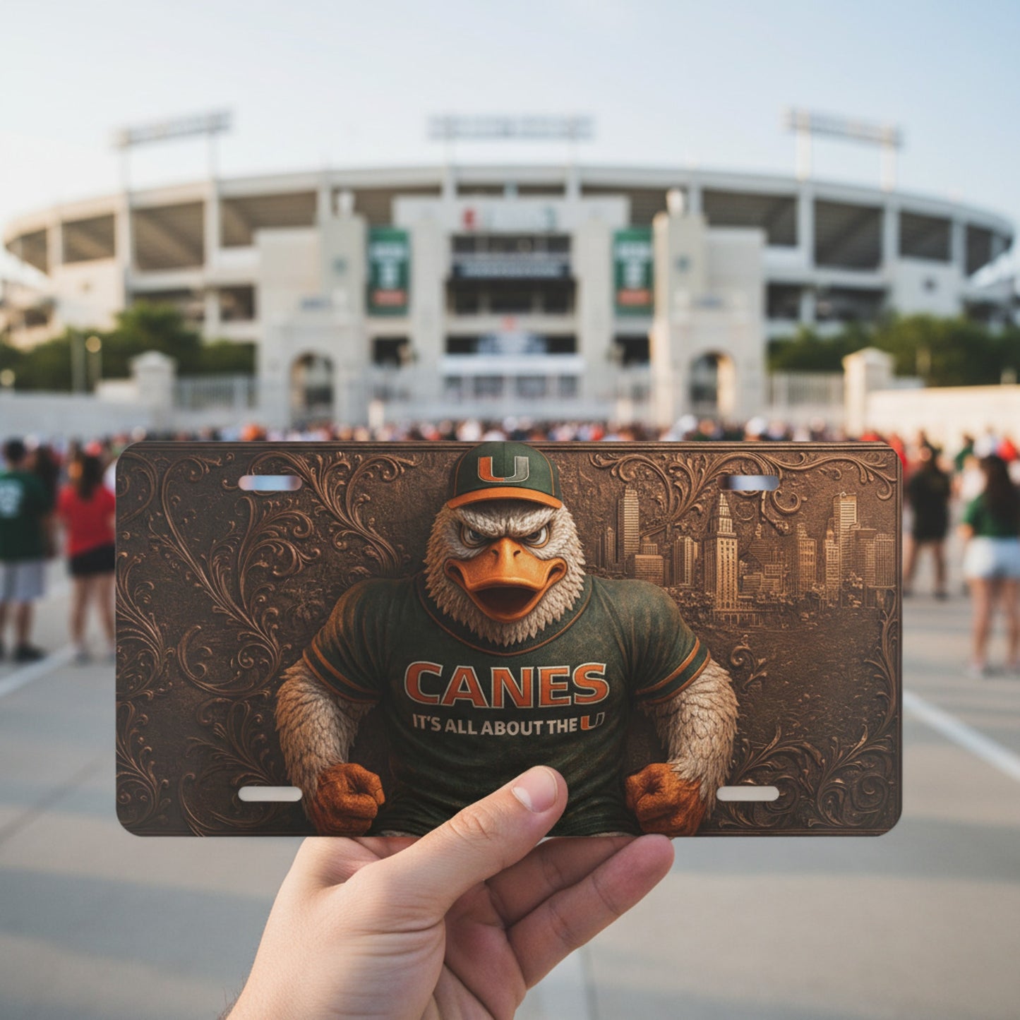 Miami Hurricanes Sebastian t 6"x12" Aluminum Car Tag | Flat Front Plate for