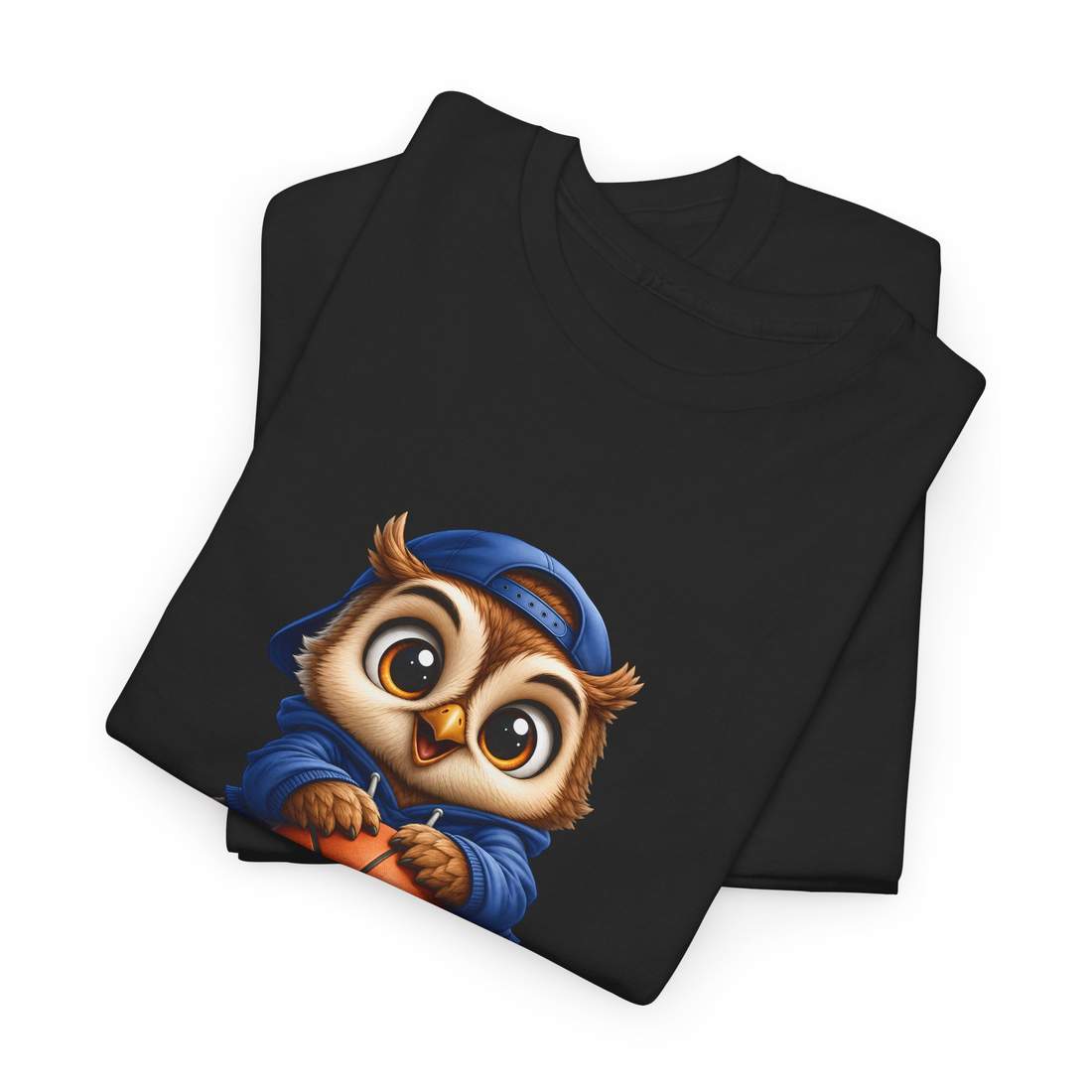 Cute Owl Basketball Graphic Unisex Cotton T Shirt in Blue Hoodie Style