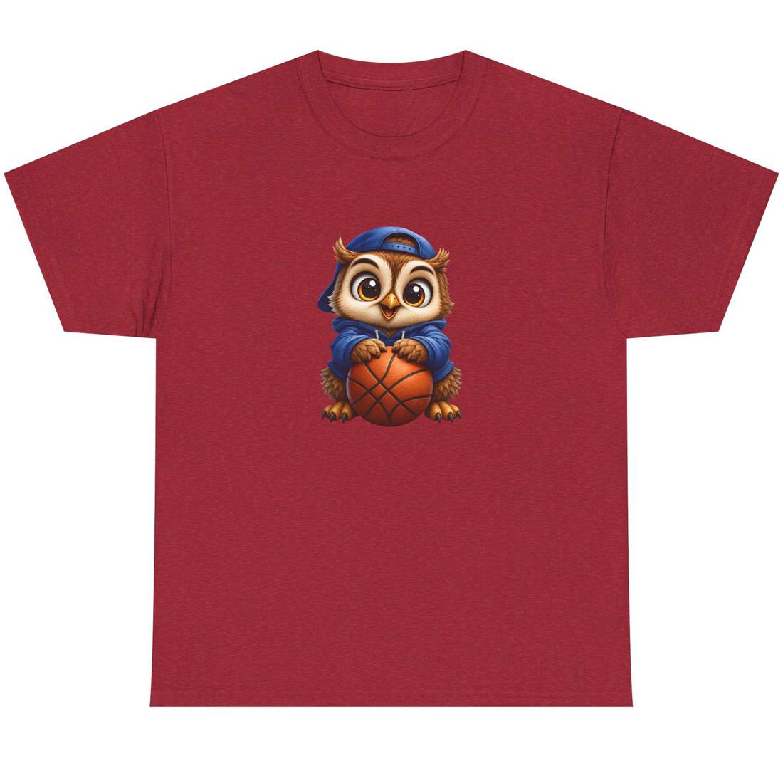 Cute Owl Basketball Graphic Unisex Cotton T Shirt in Blue Hoodie Style