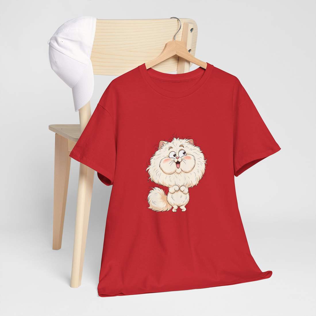 Cute Fluffy White Cat Cartoon Graphic T-Shirt for Cat Lovers