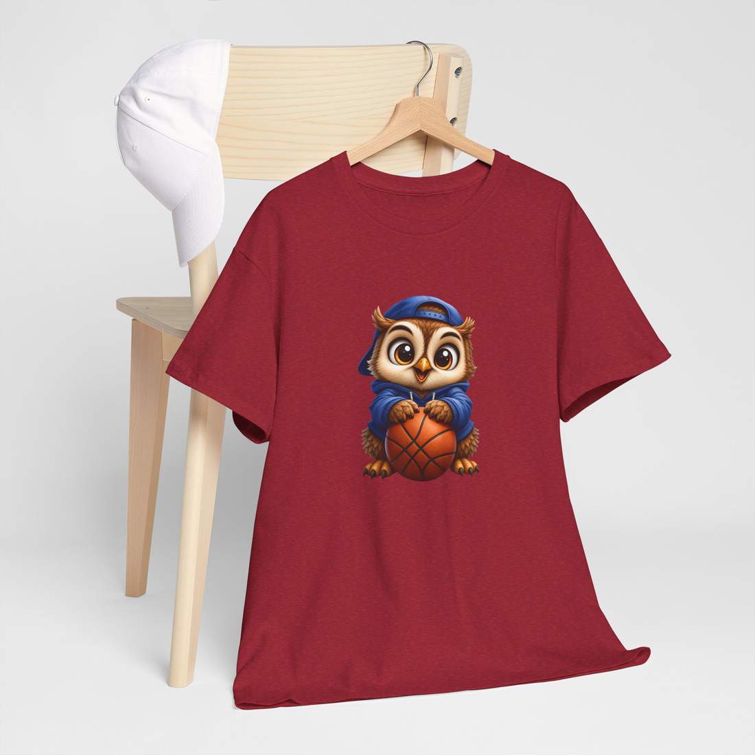 Cute Owl Basketball Graphic Unisex Cotton T Shirt in Blue Hoodie Style