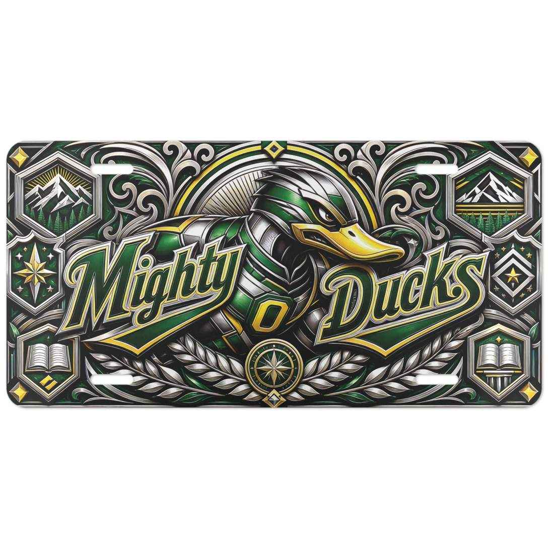 Mighty Ducks Aluminum Car Tag Wall Sign Green Gold Fan Decor