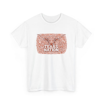 Texas Nation T-Shirt Longhorn Steer Graphic Western Print Cotton White - Beyond Lines
