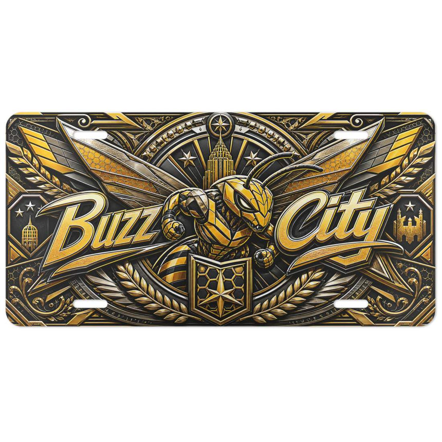 Buzz City Flat Printed Aluminum Car Tag Embossed Look Metal Plate