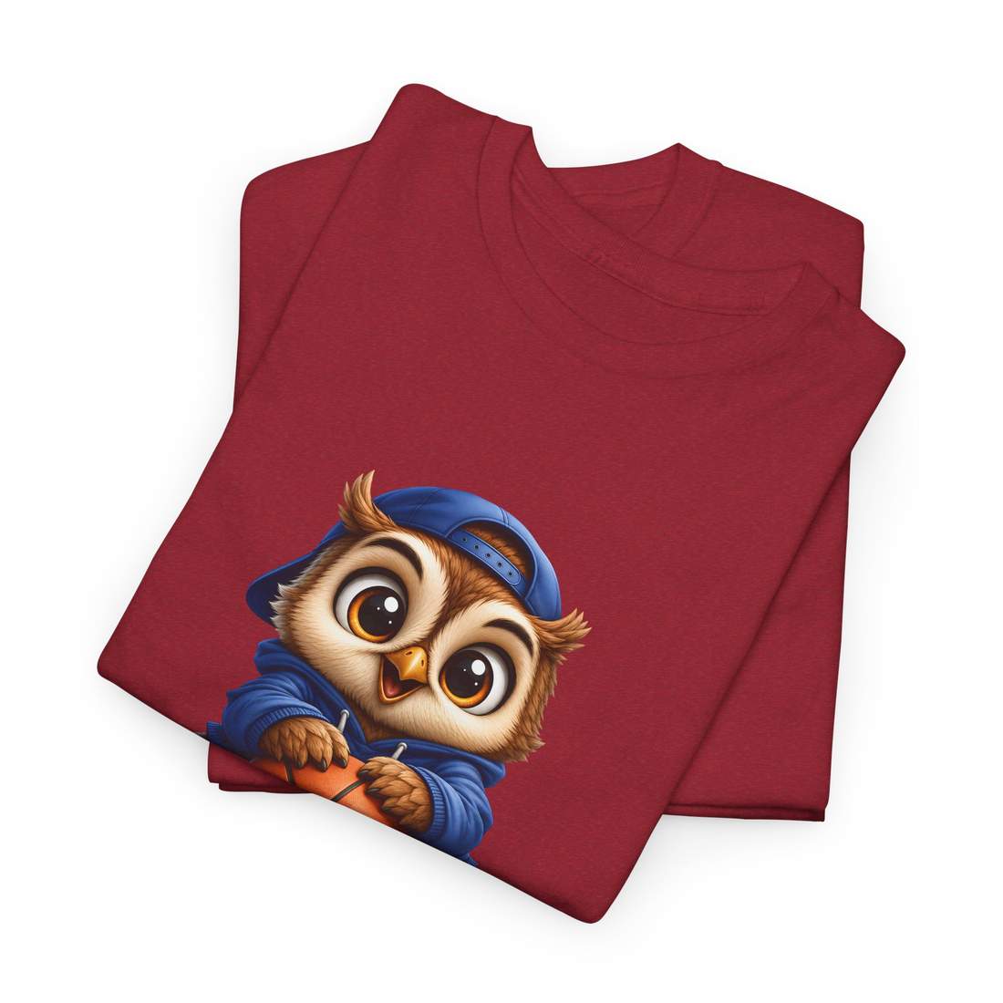 Cute Owl Basketball Graphic Unisex Cotton T Shirt in Blue Hoodie Style
