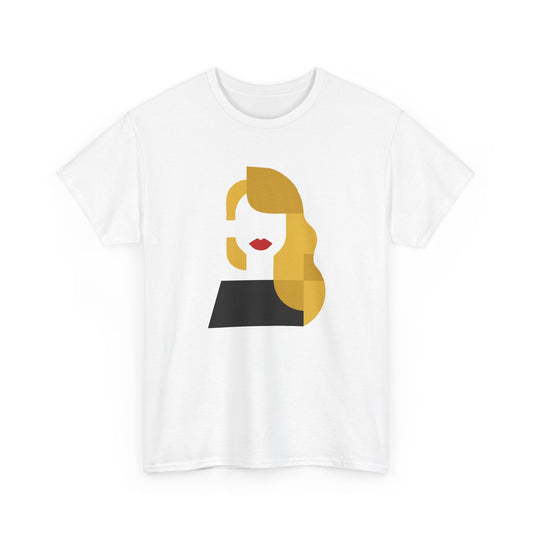 Abstract Blonde Woman Graphic T-Shirt White Crew Neck Minimalist Art Tee - Beyond Lines