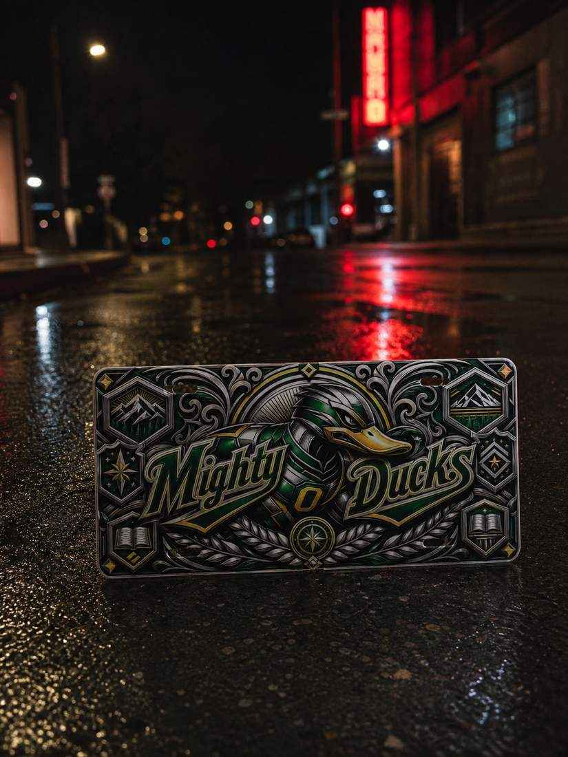 Mighty Ducks Aluminum Car Tag Wall Sign Green Gold Fan Decor