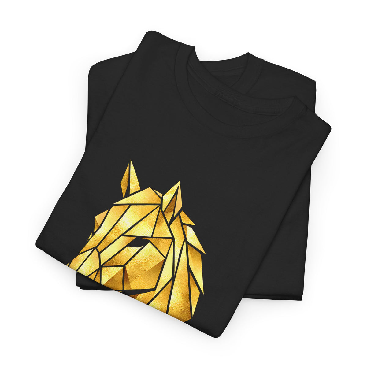 Geometric Gold Horse T-Shirt Metallic Low Poly Stallion Design Soft Cotton Black Tee Unisex - Beyond Lines