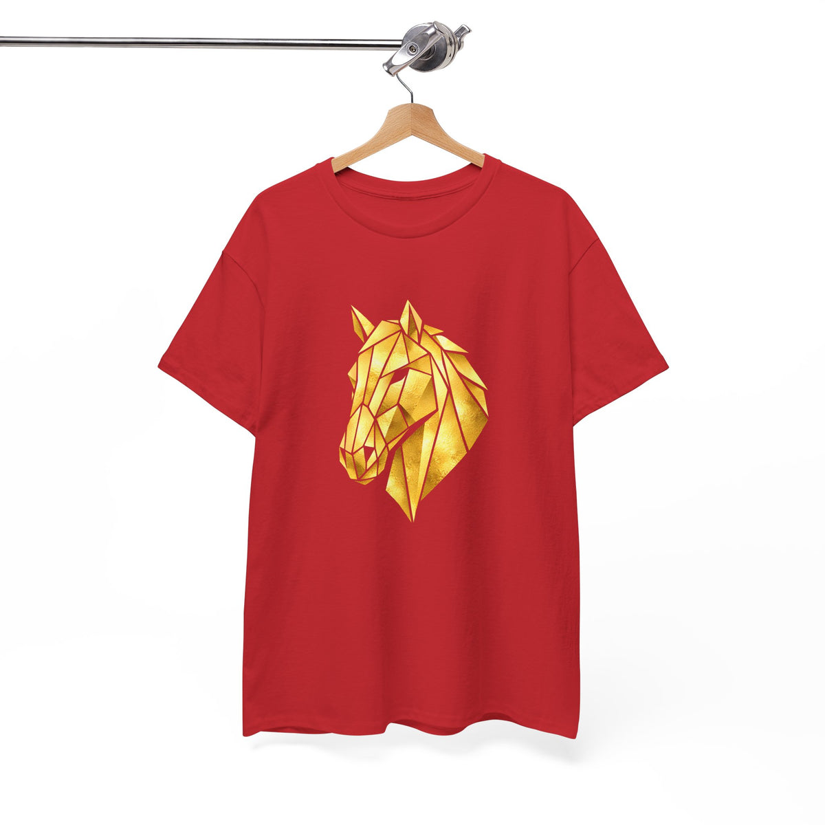 Geometric Gold Horse T-Shirt Metallic Low Poly Stallion Design Soft Cotton Black Tee Unisex - Beyond Lines