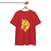 Geometric Gold Horse T-Shirt Metallic Low Poly Stallion Design Soft Cotton Black Tee Unisex - Beyond Lines