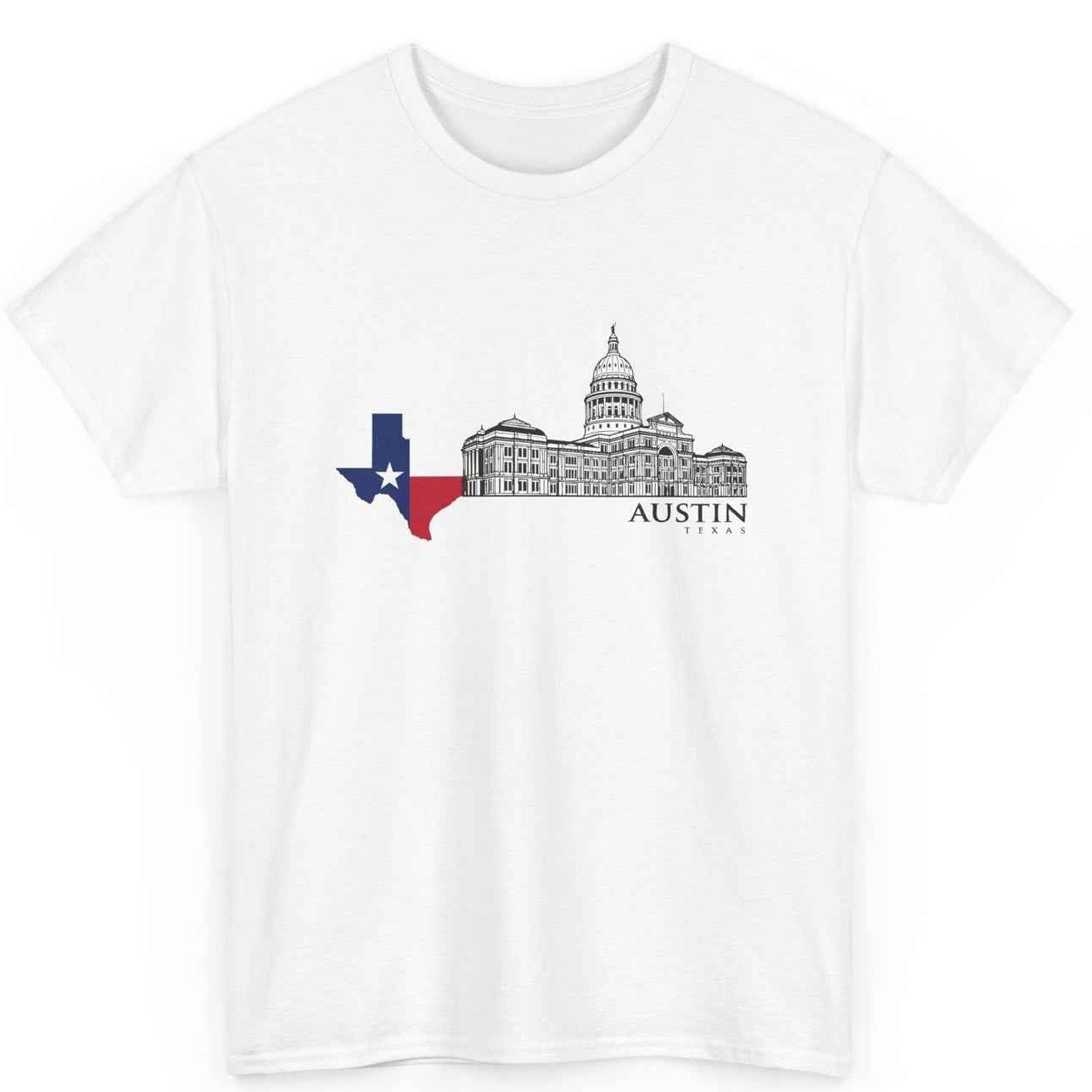 Austin Texas Capitol Building T-Shirt - Texas Flag Map Graphic Souvenir Tee