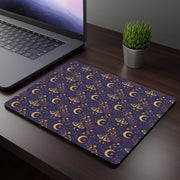 Celestial Moth and Moon Mouse Pad - Witchy Botanical Desk Mat with Gold Stars Pattern - Non-Slip Rubber Base for Home Office & Gaming - Beyond Lines