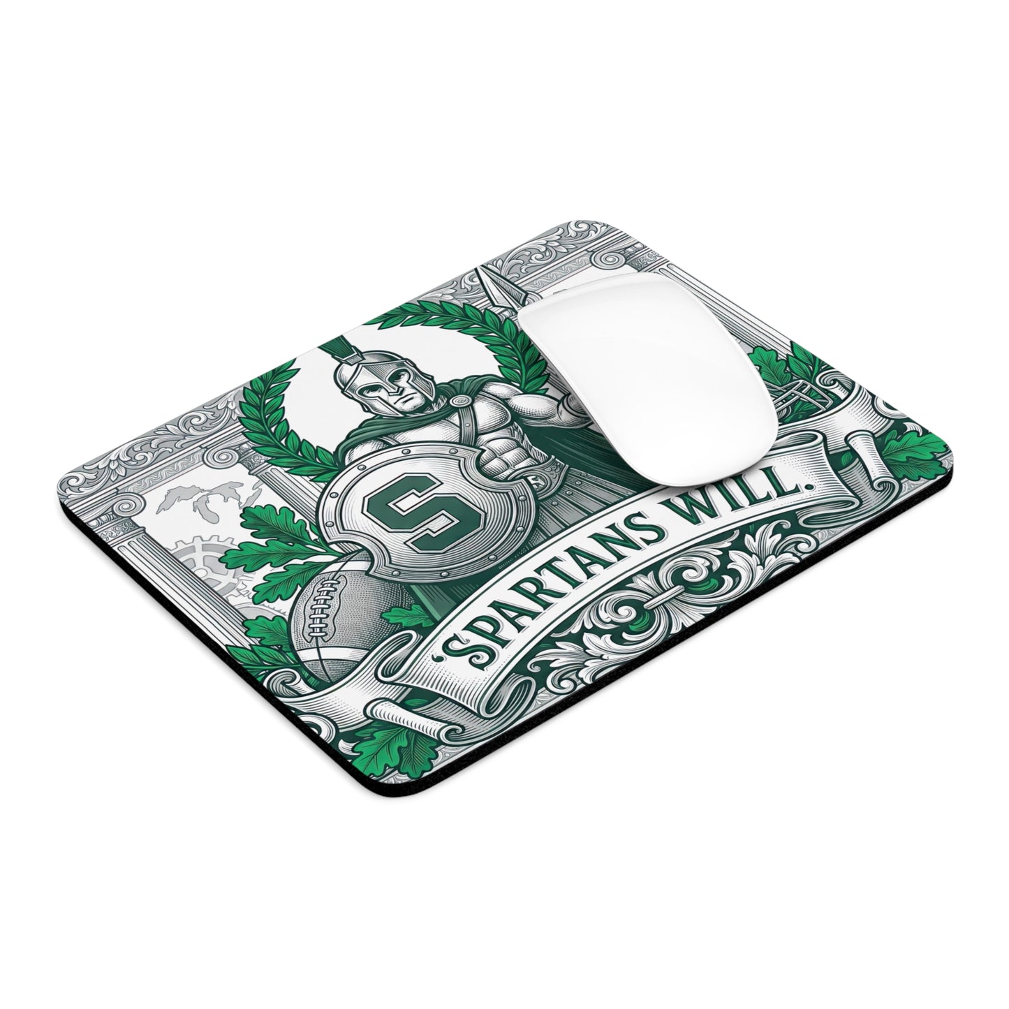 Michigan State Spartans Mousepad - "Spartans Will" Football Design - MSU Green & White Gaming Mat