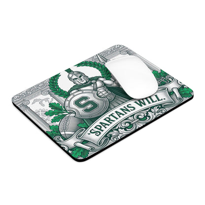 Michigan State Spartans Mousepad - "Spartans Will" Football Design - MSU Green & White Gaming Mat