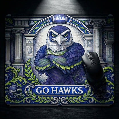 Seattle Football Eagle Mouse Pad - Go Hawks Desk Mat - Blue & Green - Beyond Lines