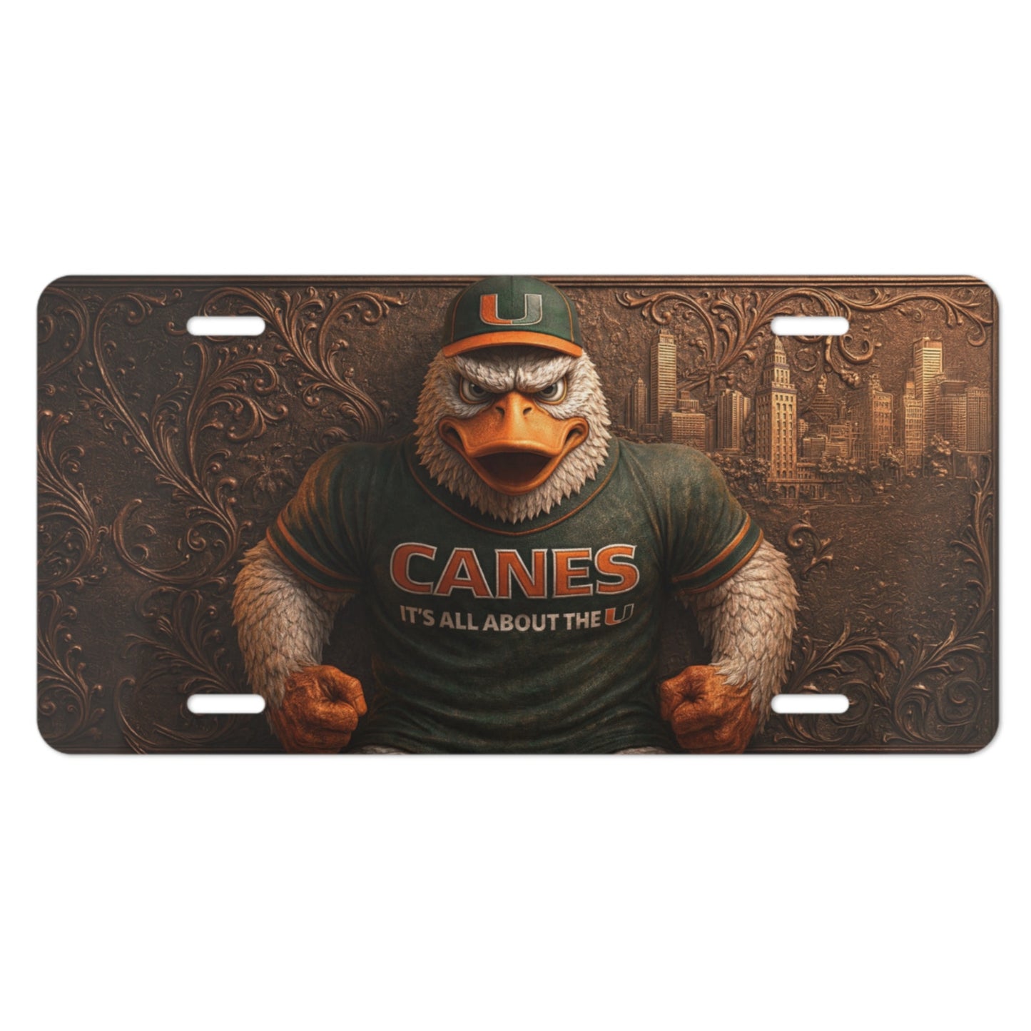 Miami Hurricanes Sebastian t 6"x12" Aluminum Car Tag | Flat Front Plate for