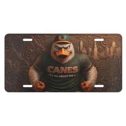 Miami Hurricanes Sebastian t 6"x12" Aluminum Car Tag | Flat Front Plate for