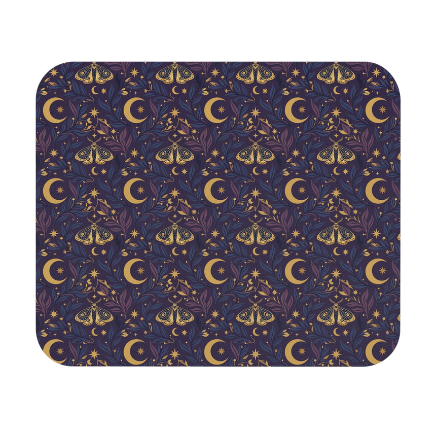 Celestial Moth and Moon Mouse Pad - Witchy Botanical Desk Mat with Gold Stars Pattern - Non-Slip Rubber Base for Home Office & Gaming - Beyond Lines