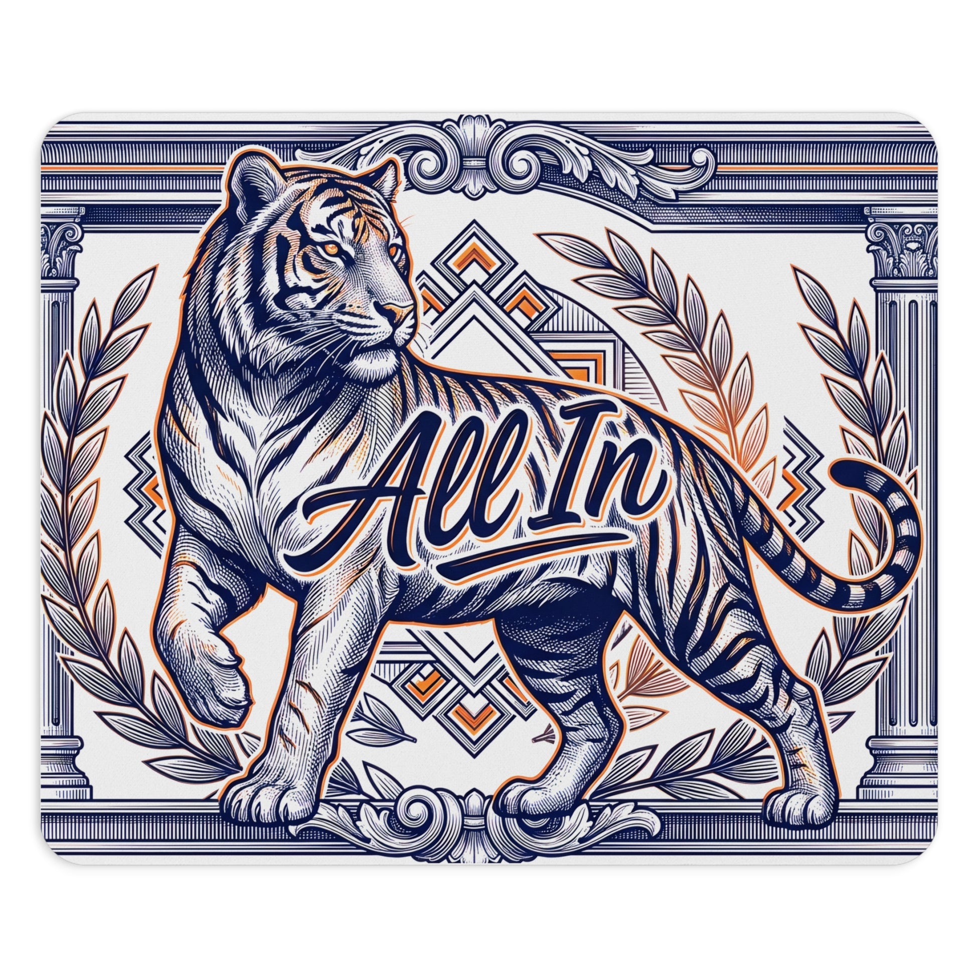 All In Tiger Mousepad Vintage Banknote Style Illustration Non-Slip Rubber Base Stitched Edges - Beyond Lines