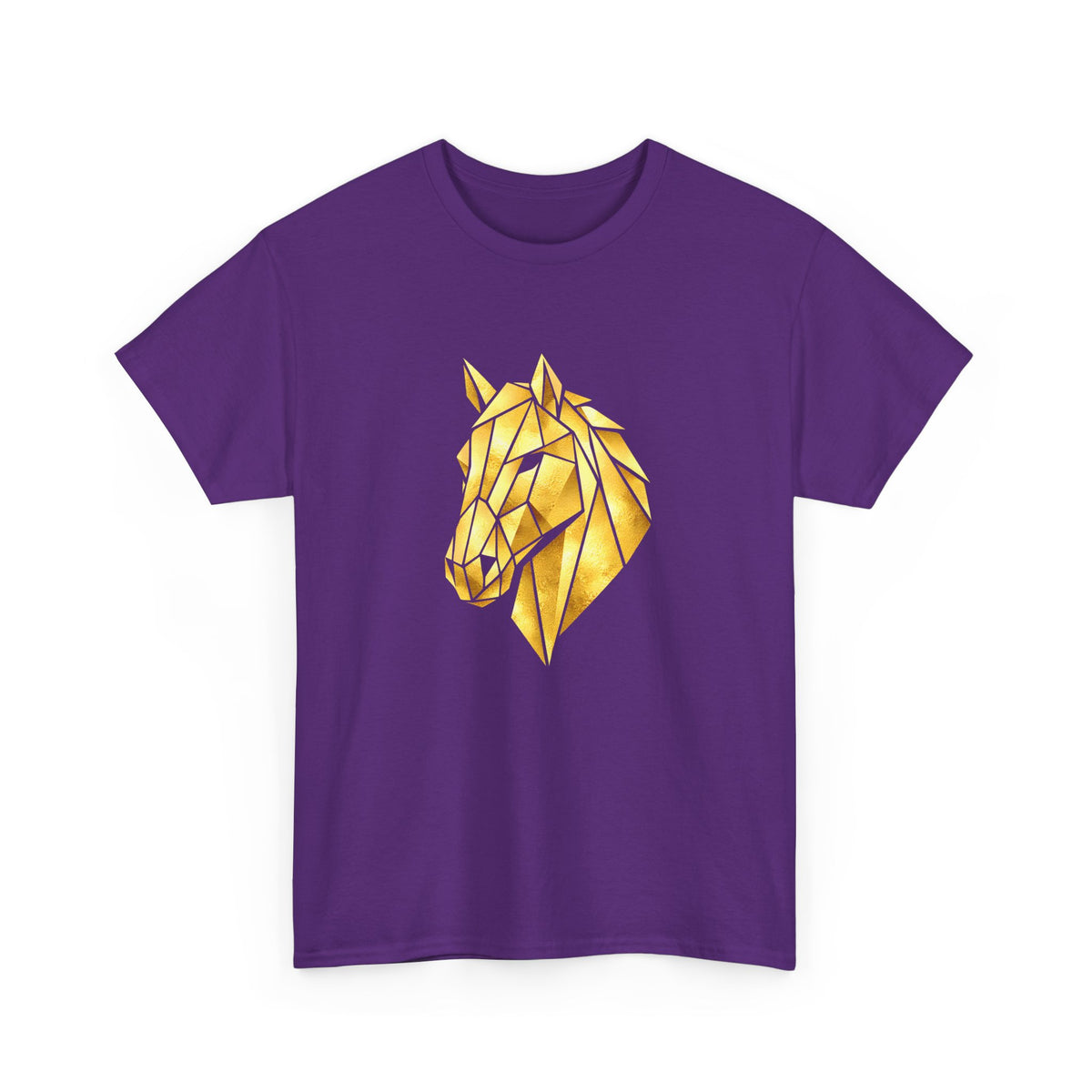 Geometric Gold Horse T-Shirt Metallic Low Poly Stallion Design Soft Cotton Black Tee Unisex - Beyond Lines