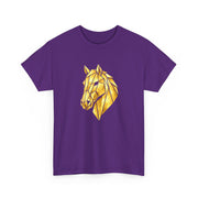 Geometric Gold Horse T-Shirt Metallic Low Poly Stallion Design Soft Cotton Black Tee Unisex - Beyond Lines