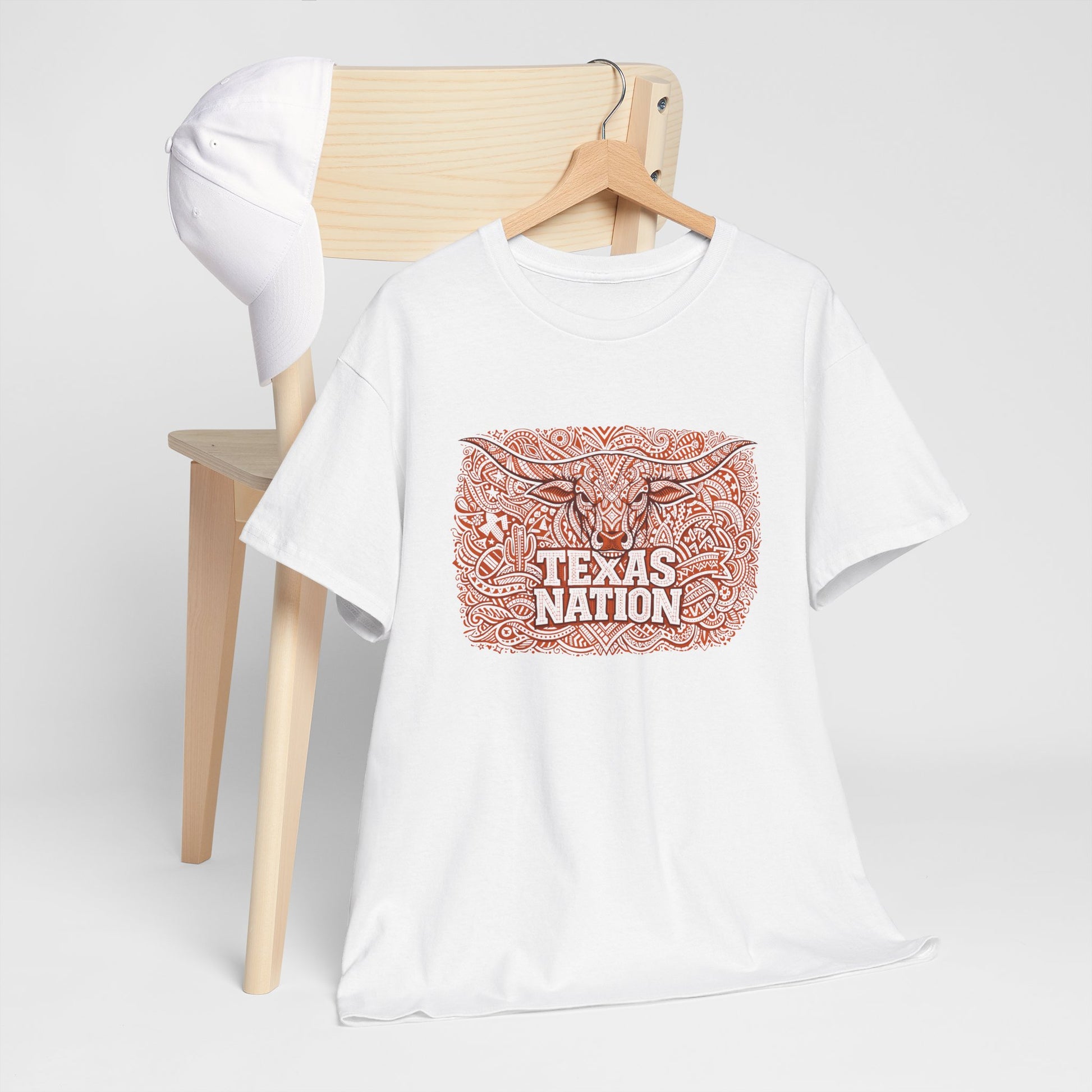 Texas Nation T-Shirt Longhorn Steer Graphic Western Print Cotton White - Beyond Lines