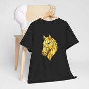 Geometric Gold Horse T-Shirt Metallic Low Poly Stallion Design Soft Cotton Black Tee Unisex - Beyond Lines