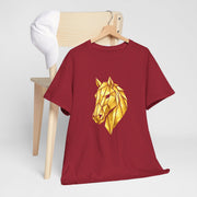 Geometric Gold Horse T-Shirt Metallic Low Poly Stallion Design Soft Cotton Black Tee Unisex - Beyond Lines