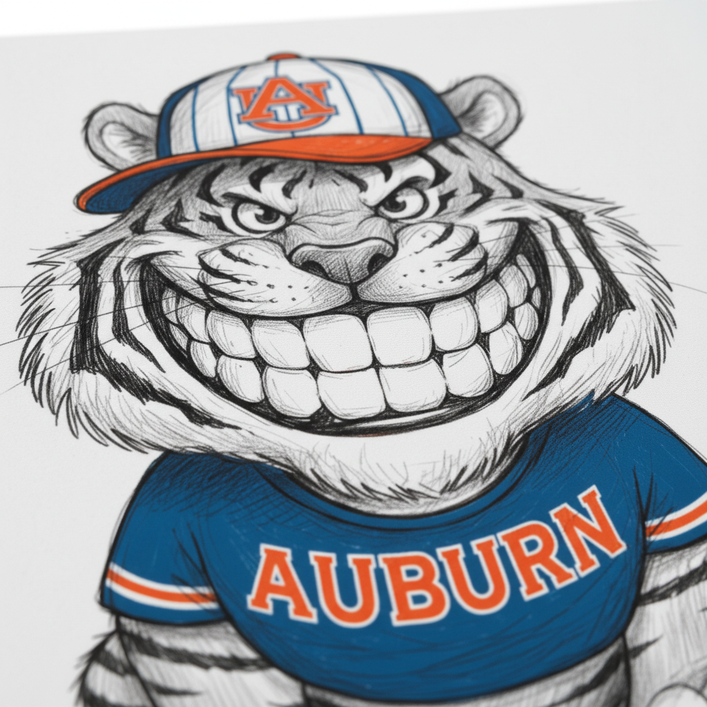 Auburn Tiger Grin Mouse Pad 9.5x8 Inch Standard Rectangular Smooth Surface
