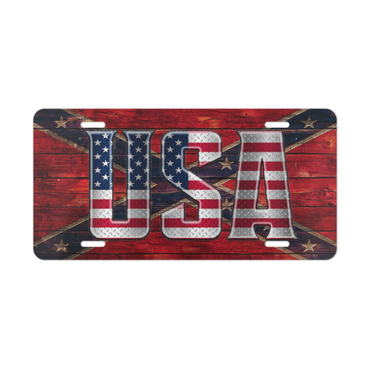 USA Diamond Plate License Plate 6x12 Aluminum Vanity Tag Patriotic USA Flag
