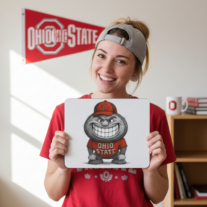 Ohio State Buckeyes Mouse Pad 9.5"x8" | Scarlet & Gray Grin Design Desk Mat