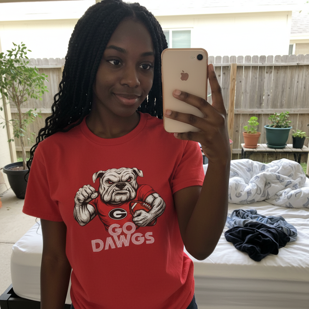 Go Dawgs Bulldog Football Tee Mens Red Classic Fit T-Shirt