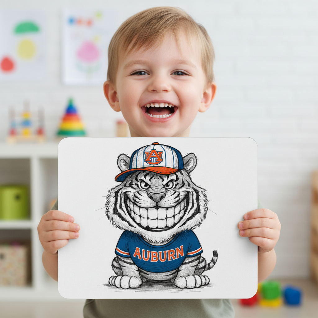 Auburn Tiger Grin Mouse Pad 9.5x8 Inch Standard Rectangular Smooth Surface