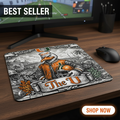 Miami Hurricane 9.5"x8" Mouse Pad Rectangle Non Slip Smooth Surface Gaming Desk