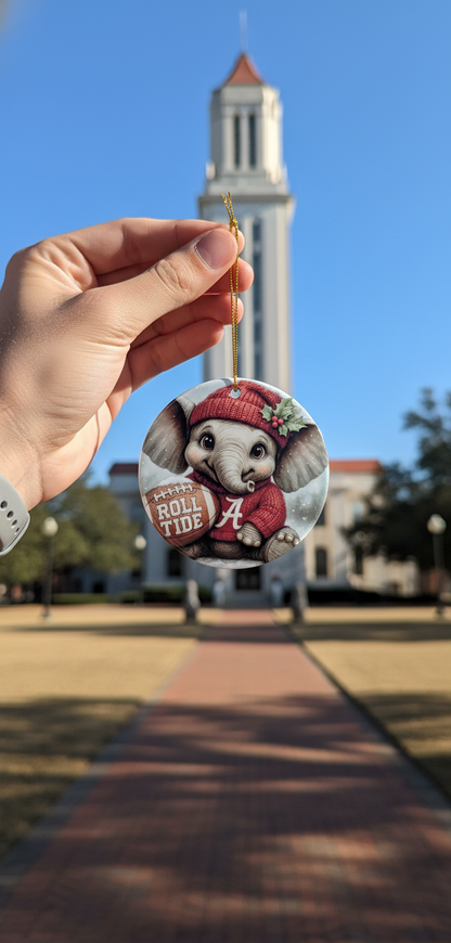 Alabama Crimson Tide Christmas Ornament – 3.5" Double-Sided Elephant Fan Decor
